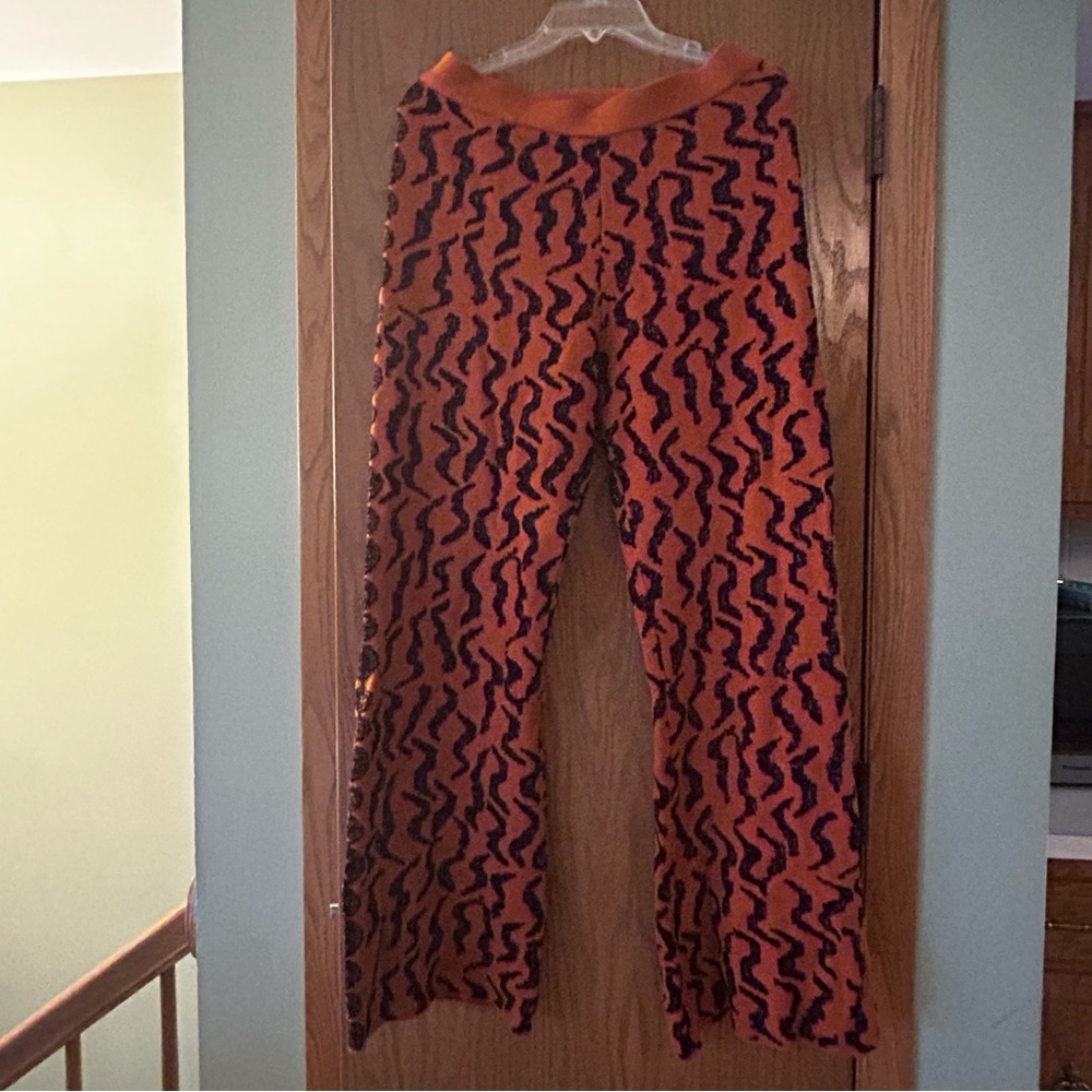 Anthropologie Knit wide leg pants orange and black size medium